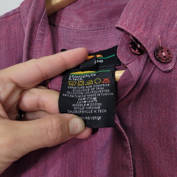 Chlorophylle Long Sleeve Button Down Shirt Blouse Top Maroon Roll Tab Sleeves M - Picture 5 of 12